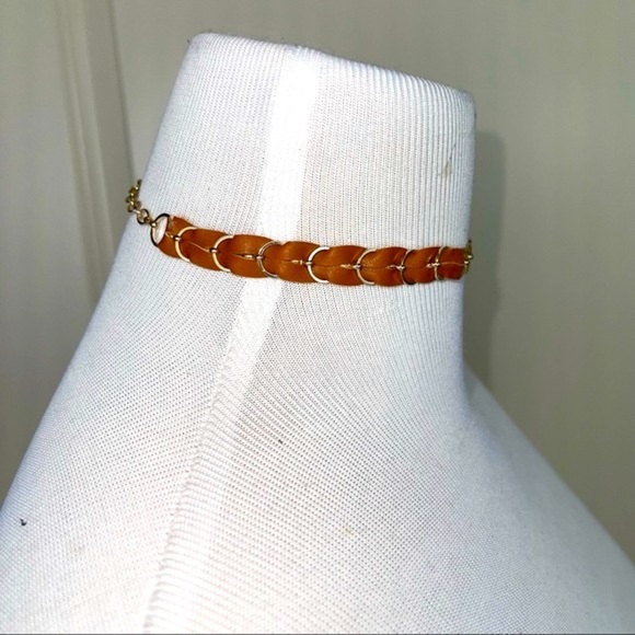 Ettika REVOLVE Brown Leather Gold Rings Choker Necklace Punk Pony - Picture 3 of 7